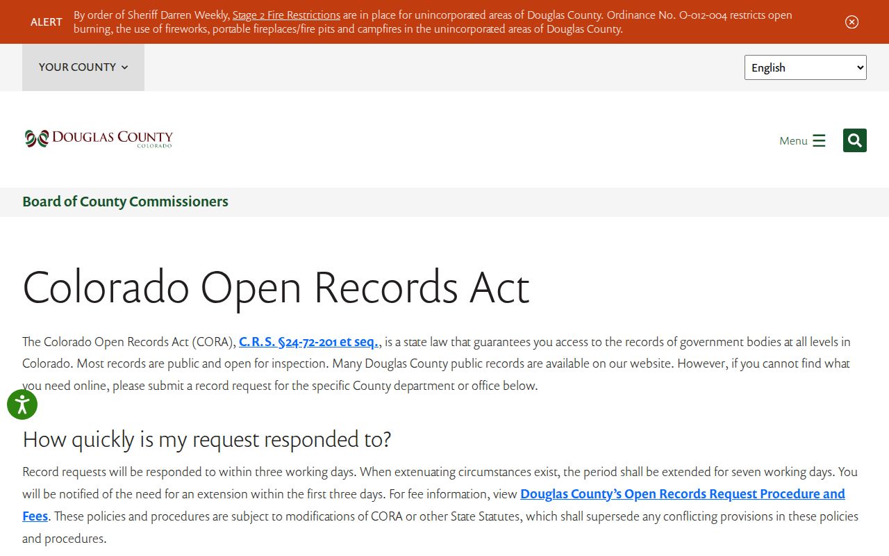 Douglas County Clerk of Court county CORA records distinction