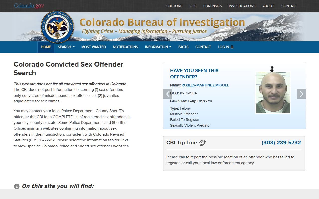 Douglas County arrest records and court charges Colorado sex offender registry
