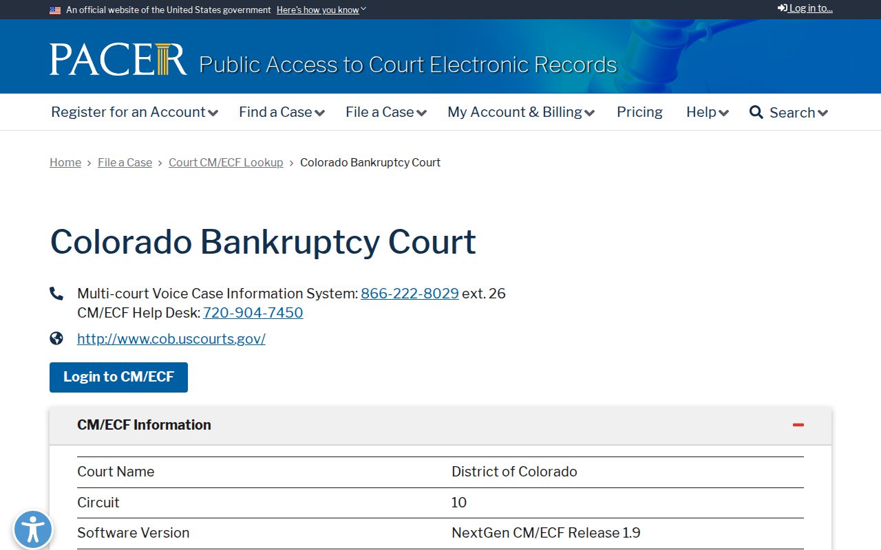 Douglas County court dockets PACER Colorado Bankruptcy Court lookup