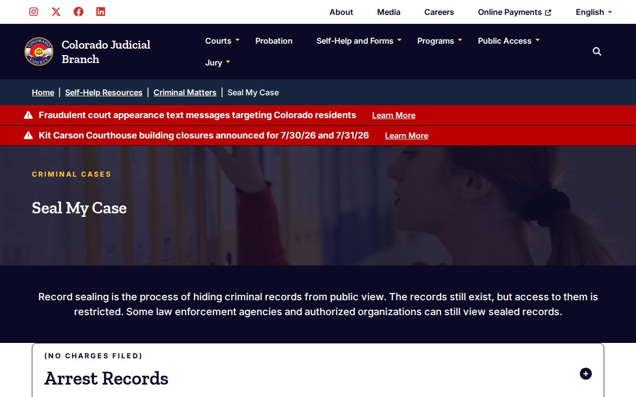 Douglas County criminal court records Judicial Branch Seal My Case page