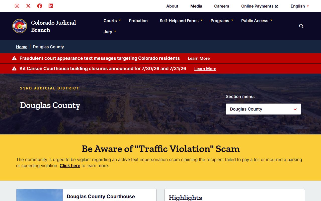 Douglas County District Court records local court page
