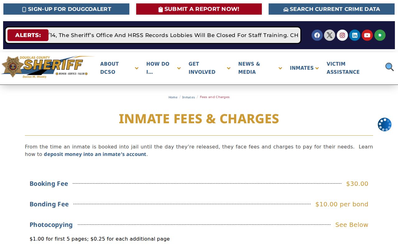 Douglas County inmate records fee schedule page