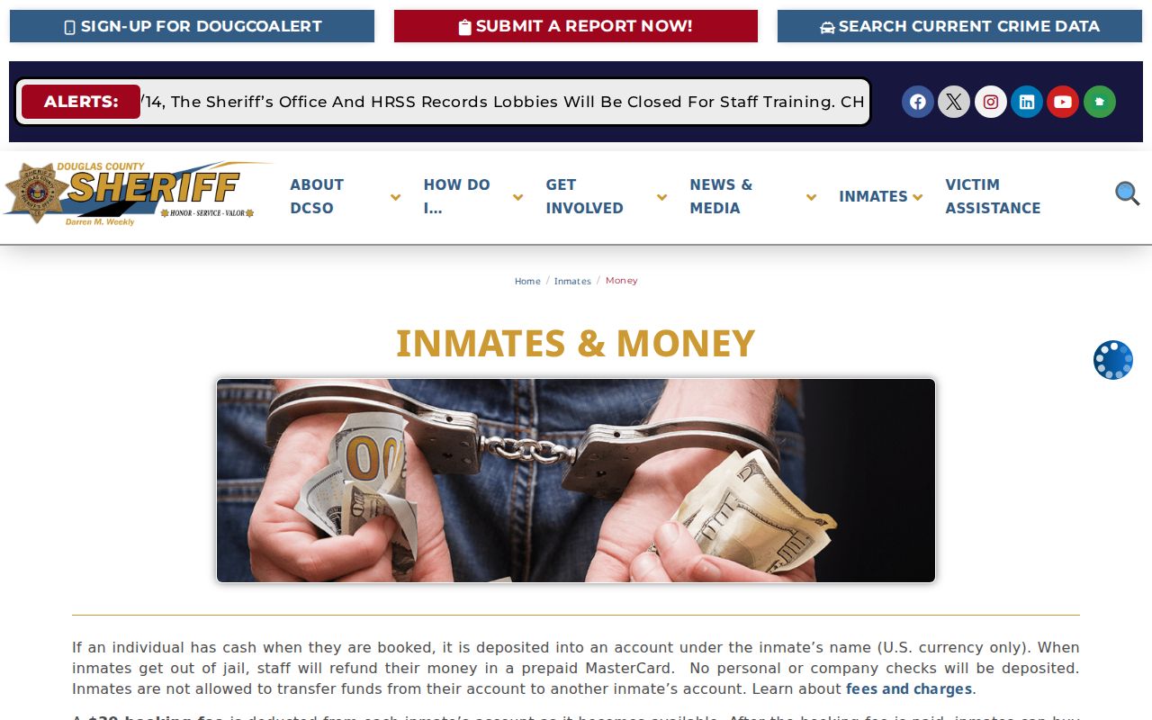 Douglas County inmate records money and commissary page