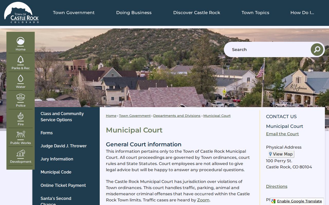 Douglas County traffic court records Castle Rock municipal court page