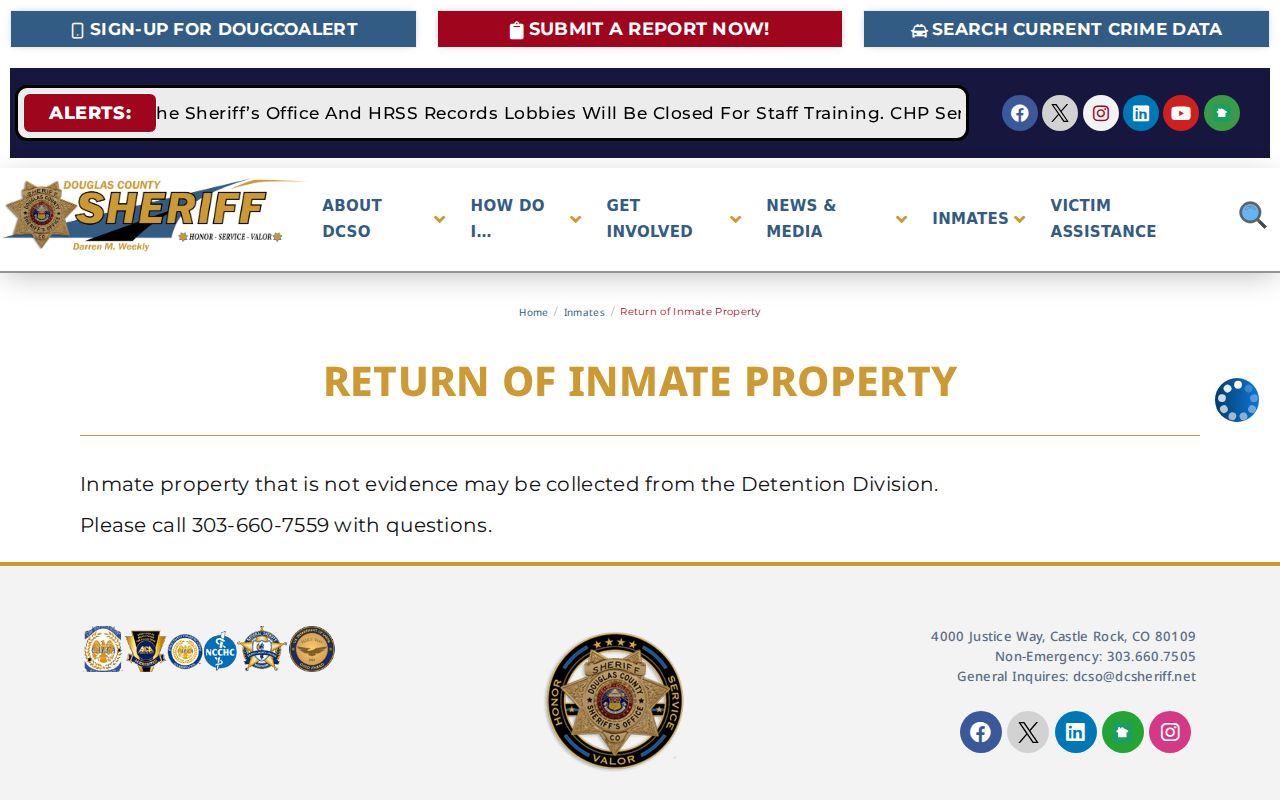 Douglas County warrant records inmate property page