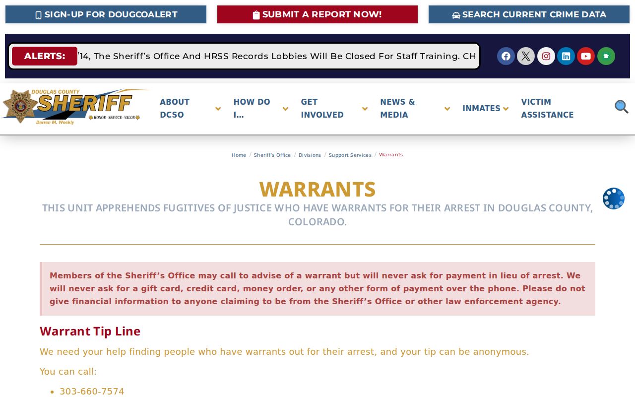 Douglas County warrant records Warrants Unit page